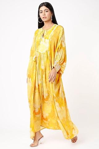 mustard printed maxi dress