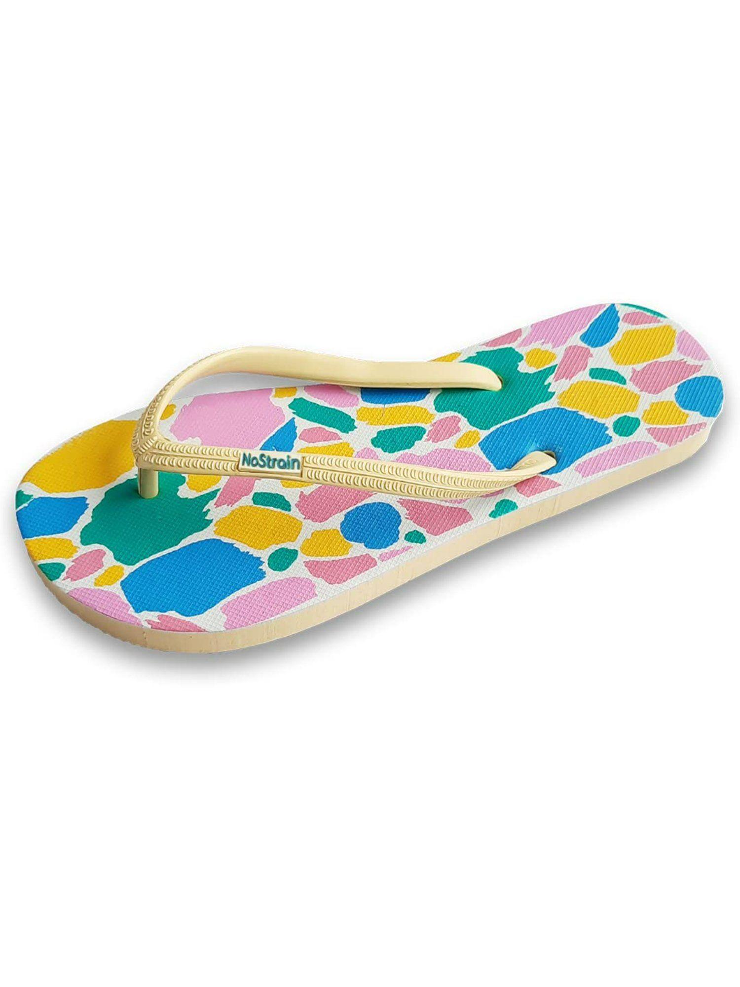 mustard printed rubber women flip flops for regular wear