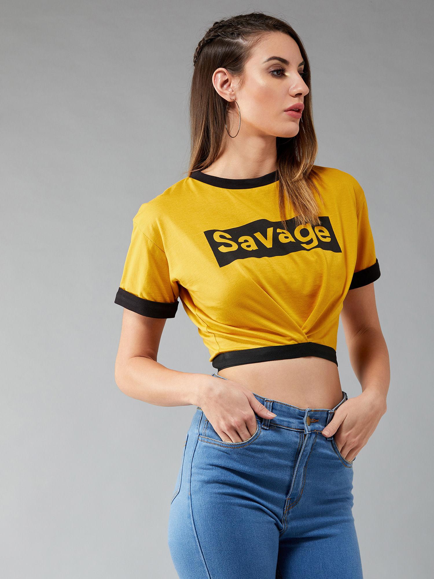 mustard printed t-shirt