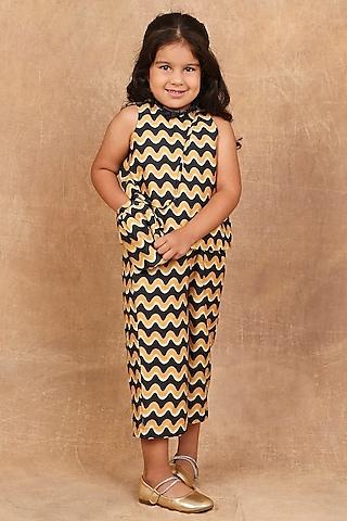 mustard pure cotton abstract printed co-ord set for girls