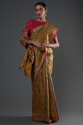 mustard pure katan silk handloom saree