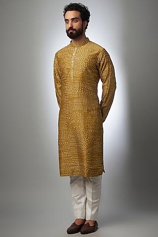 mustard pure silk bandhani printed kurta