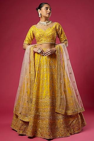 mustard raw silk embellished lehenga set