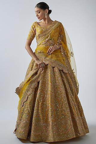 mustard raw silk embellished lehenga set