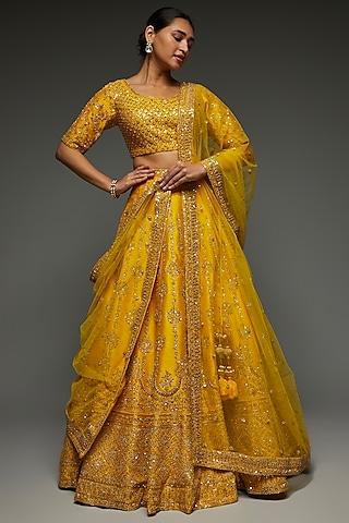 mustard raw silk embellished lehenga set