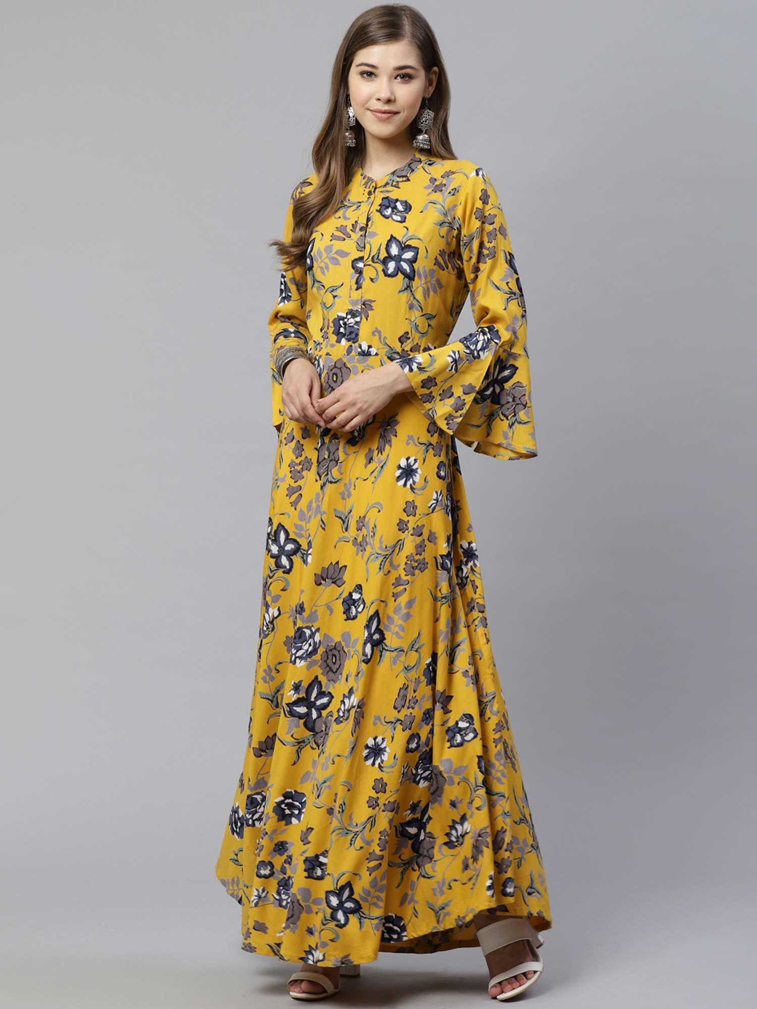 mustard rayon anarkali kurta