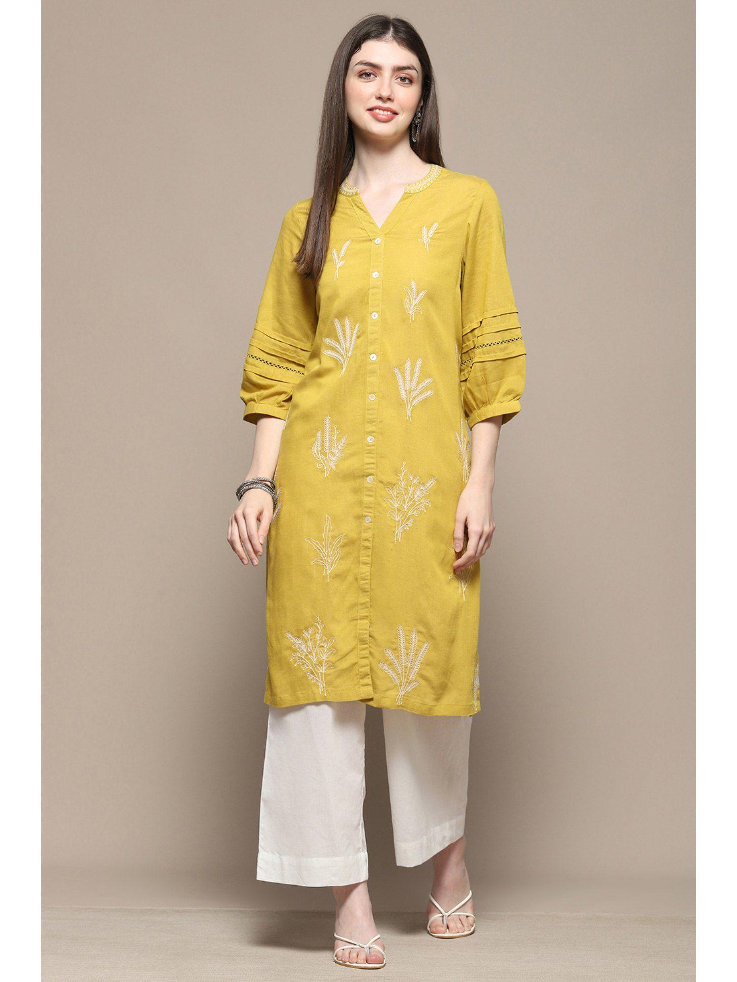 mustard rayon straight kurta