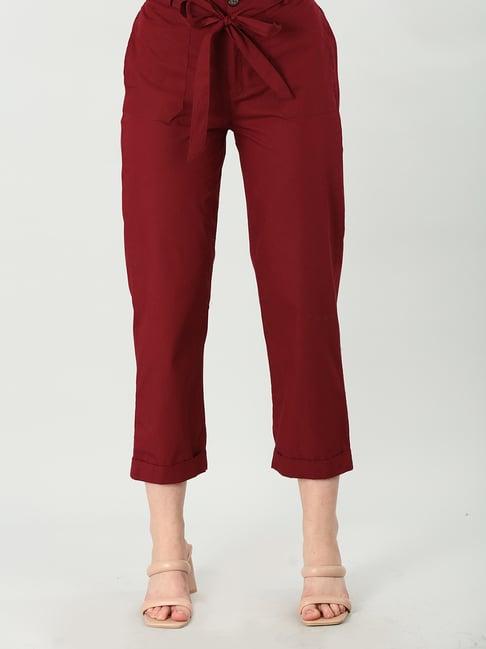 mustard red regular fit mid rise pants