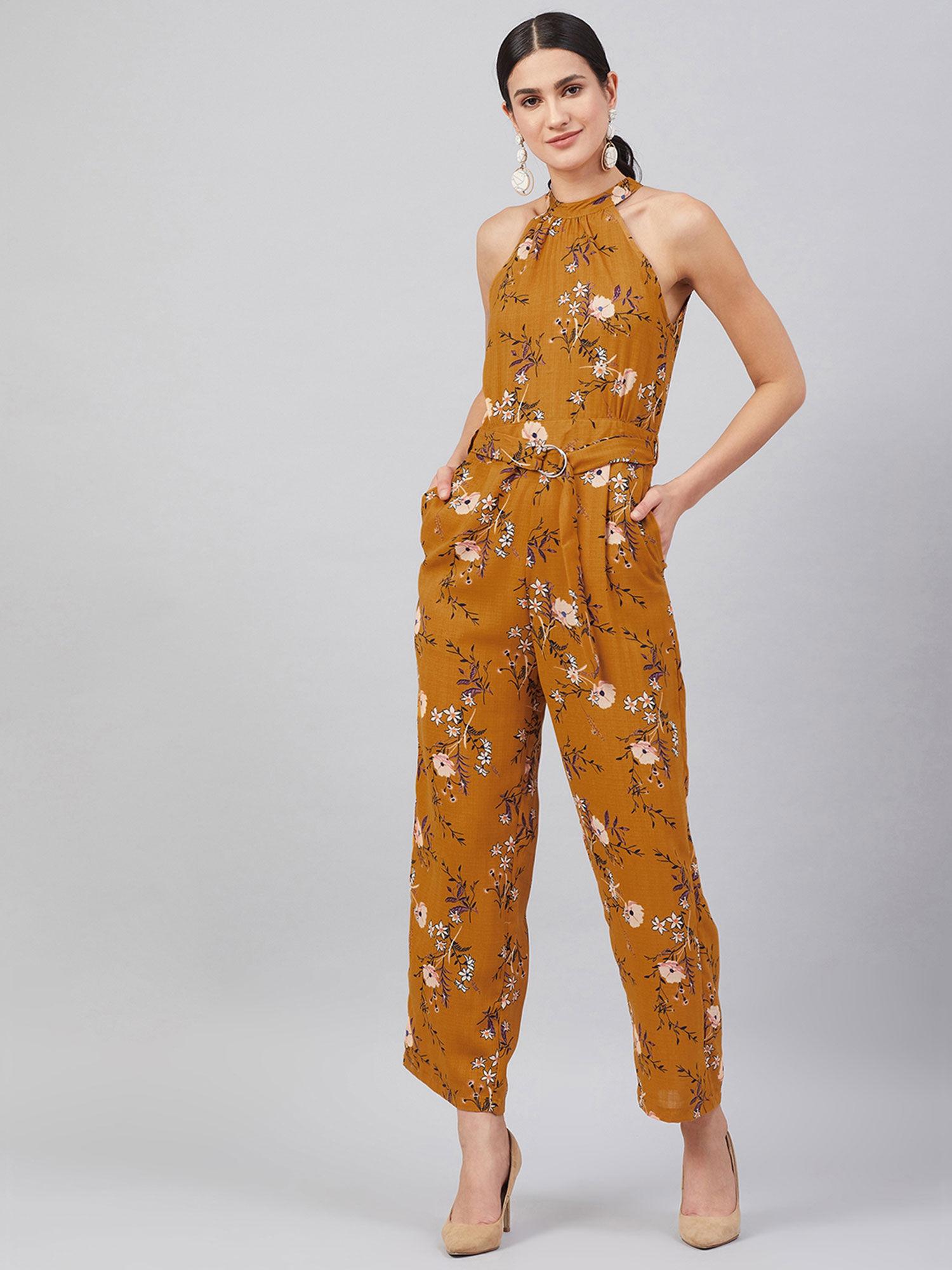 mustard regular floral jumpsuits