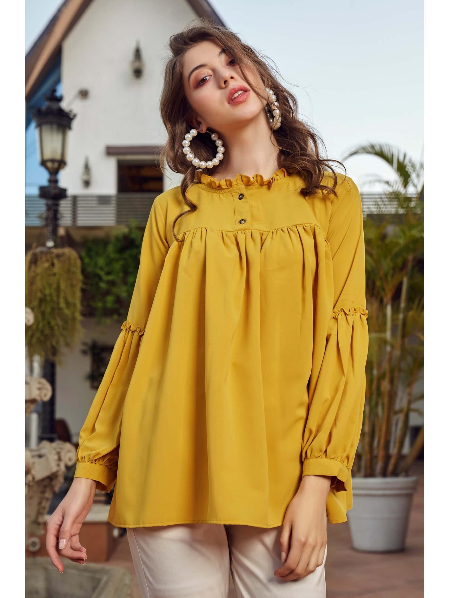 mustard ruffle round neck full sleeve top