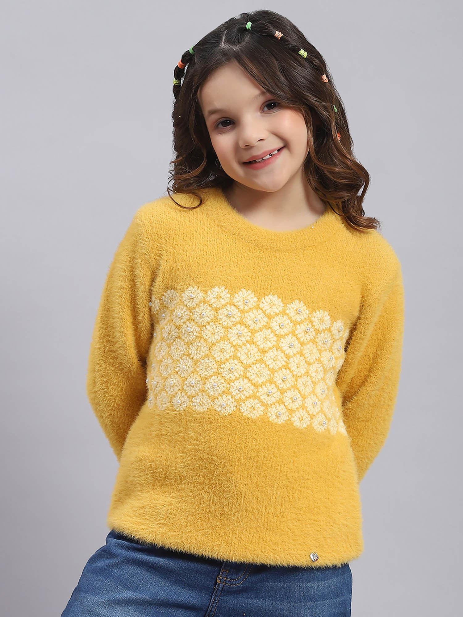 mustard self design sweater