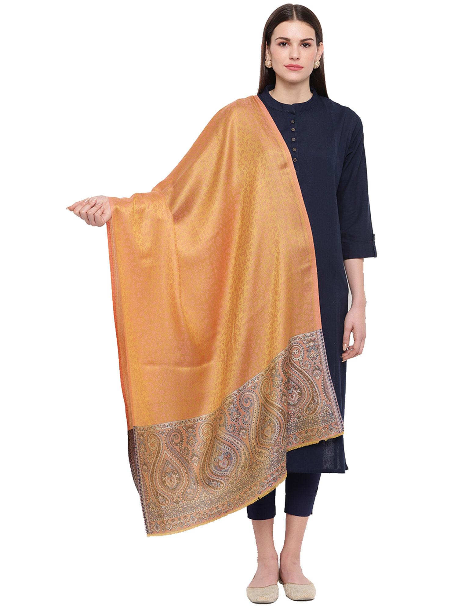 mustard self design with woven border modal stole