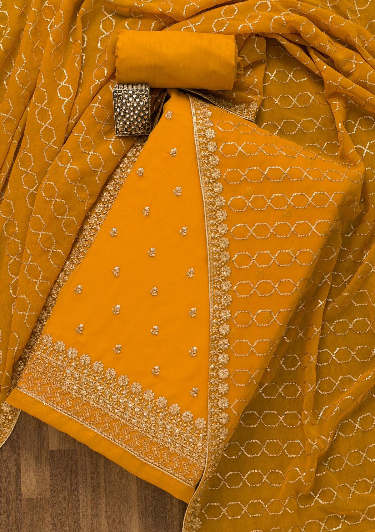 mustard sequins georgette unstitched salwar suit