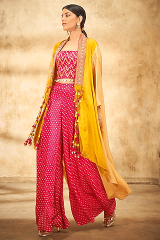 mustard shaded habutai silk cape set