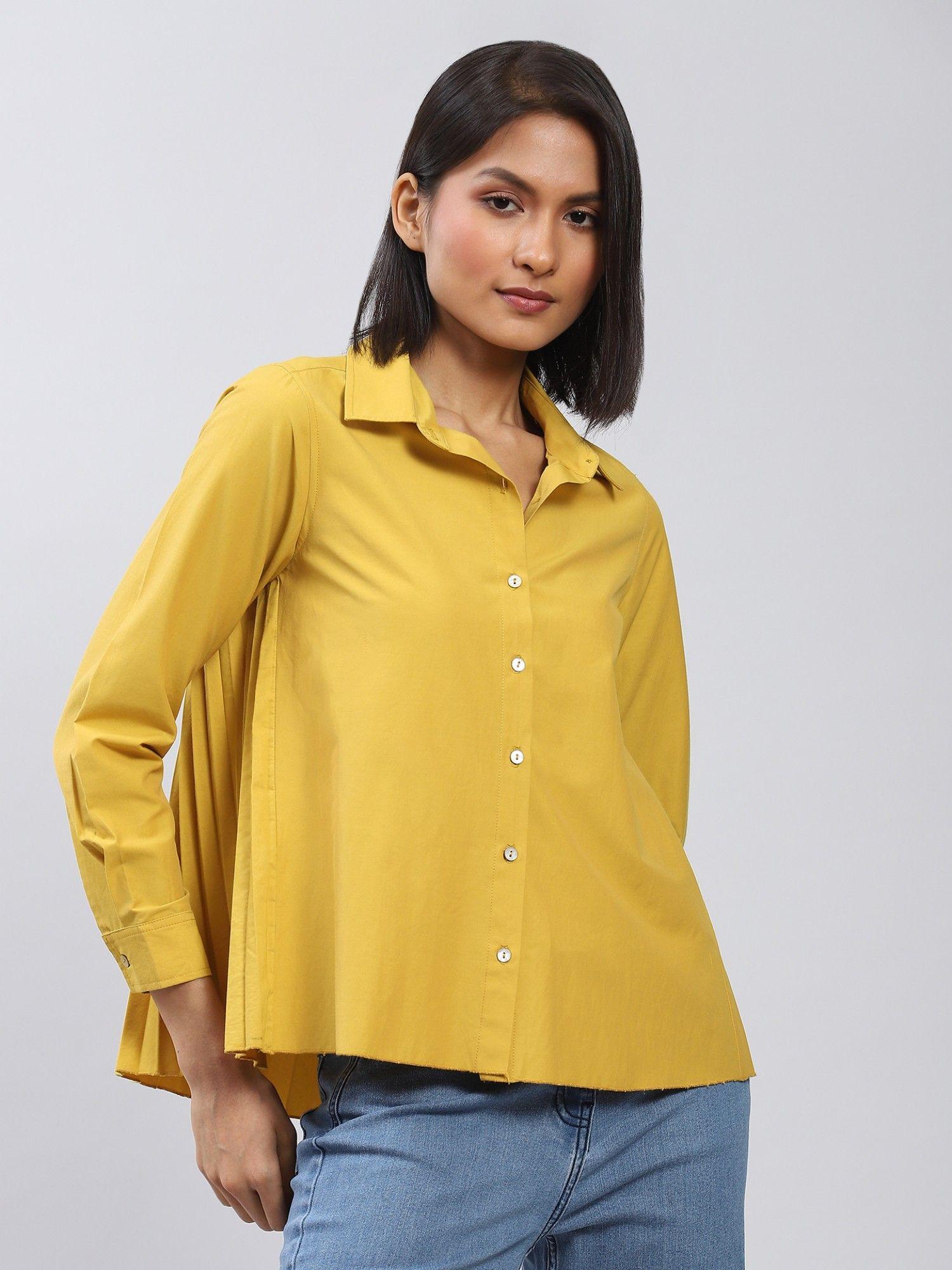 mustard shirt with back pleats