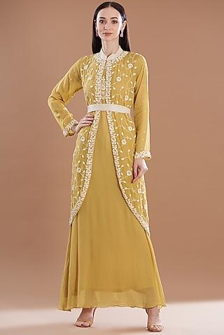 mustard silk & organza jacket dress