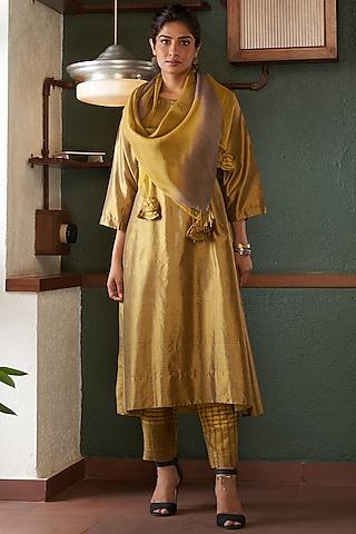 mustard silk a-line kurta set