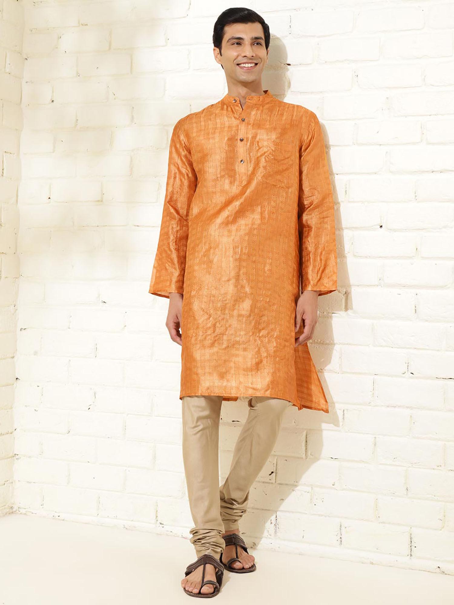 mustard silk blend woven long kurta