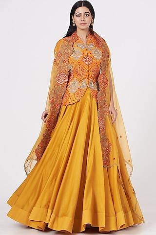 mustard silk chanderi lehenga set