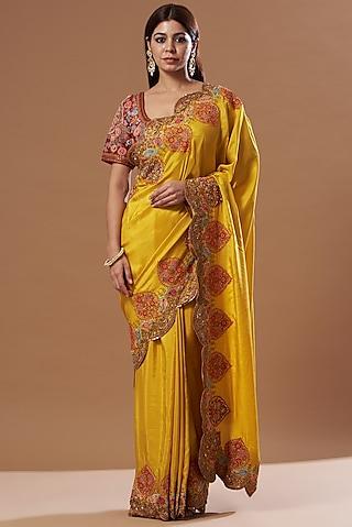 mustard silk chanderi saree set