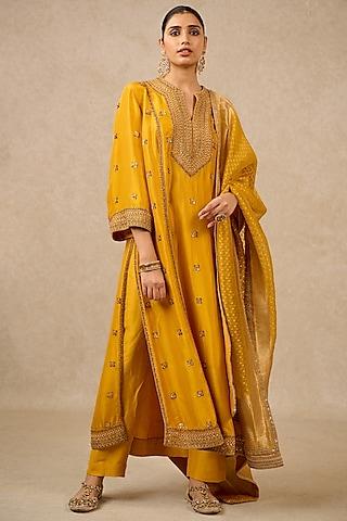 mustard silk dupion dori embroidered straight kurta set