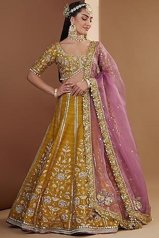 mustard silk embroidered lehenga set