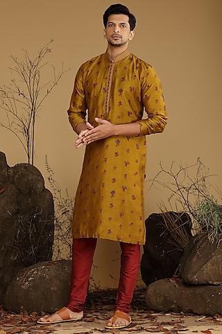 mustard silk kurta set