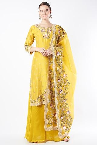 mustard silk kurta set