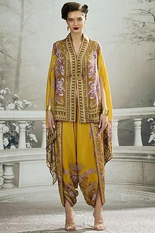 mustard silk printed cape