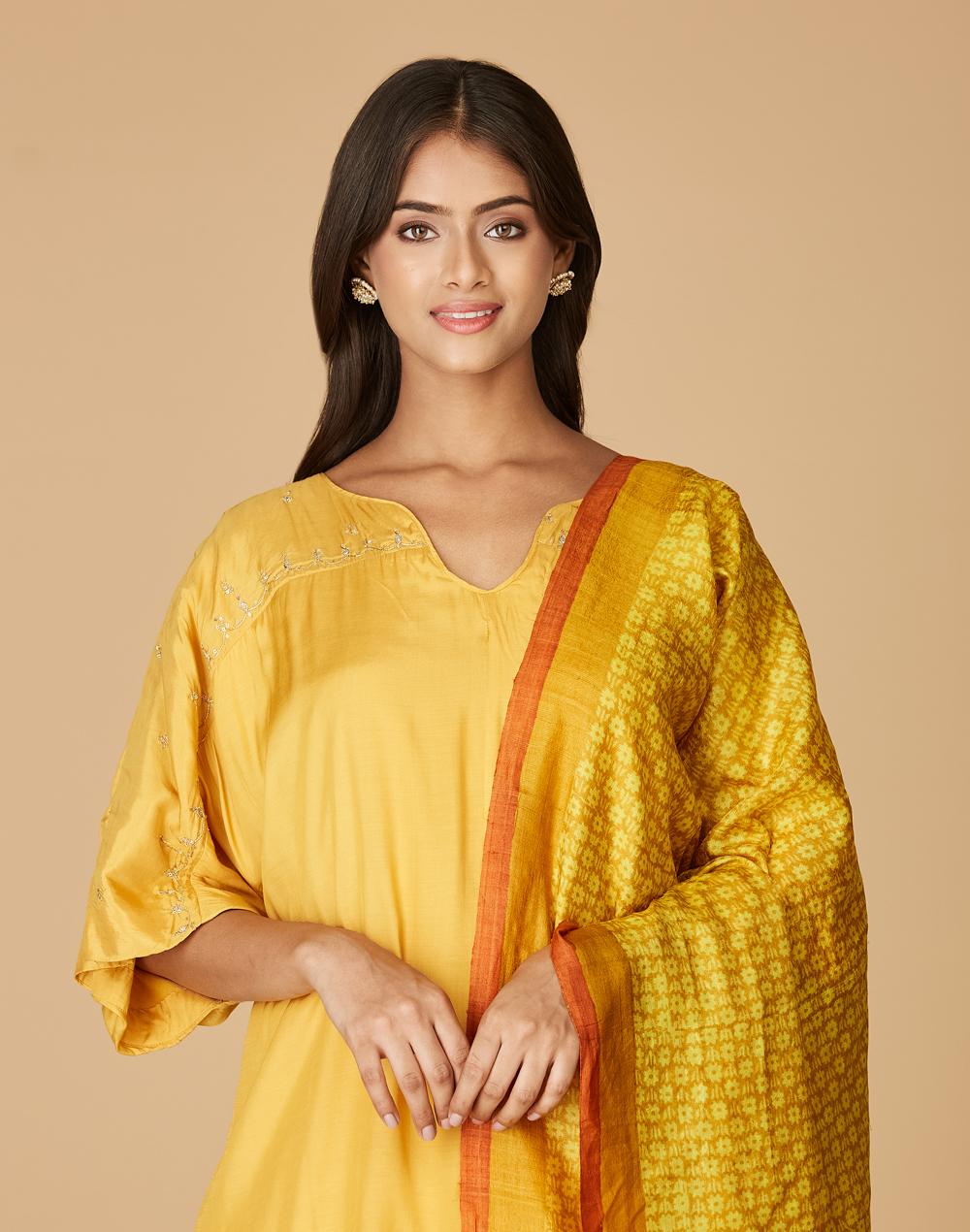 mustard silk printed dupatta