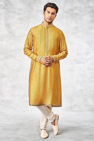 mustard silk printed kurta