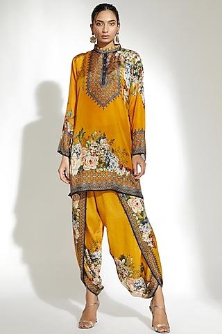 mustard silk short kurta