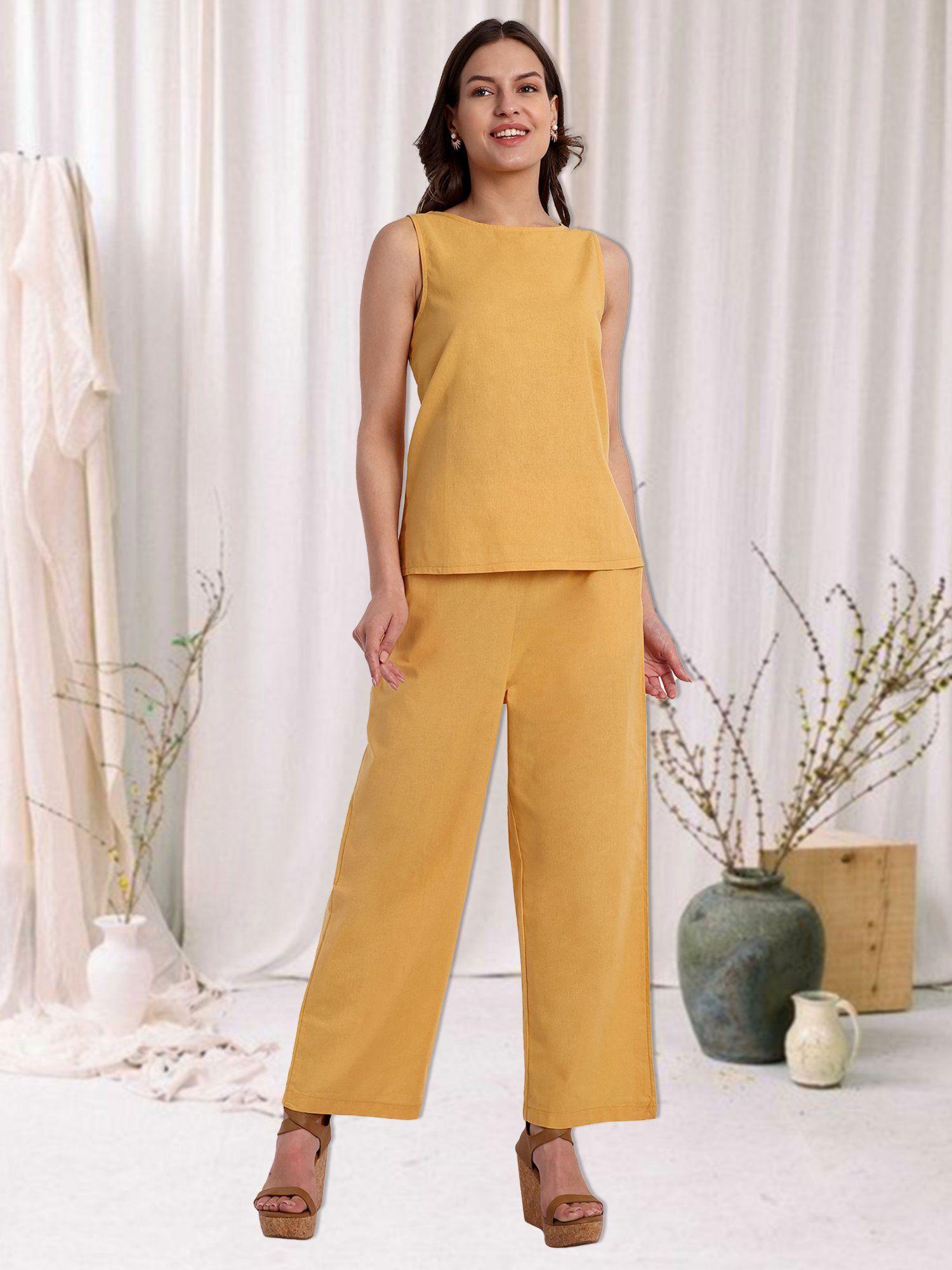 mustard sleeveless top and pants co-ord (set of 2)