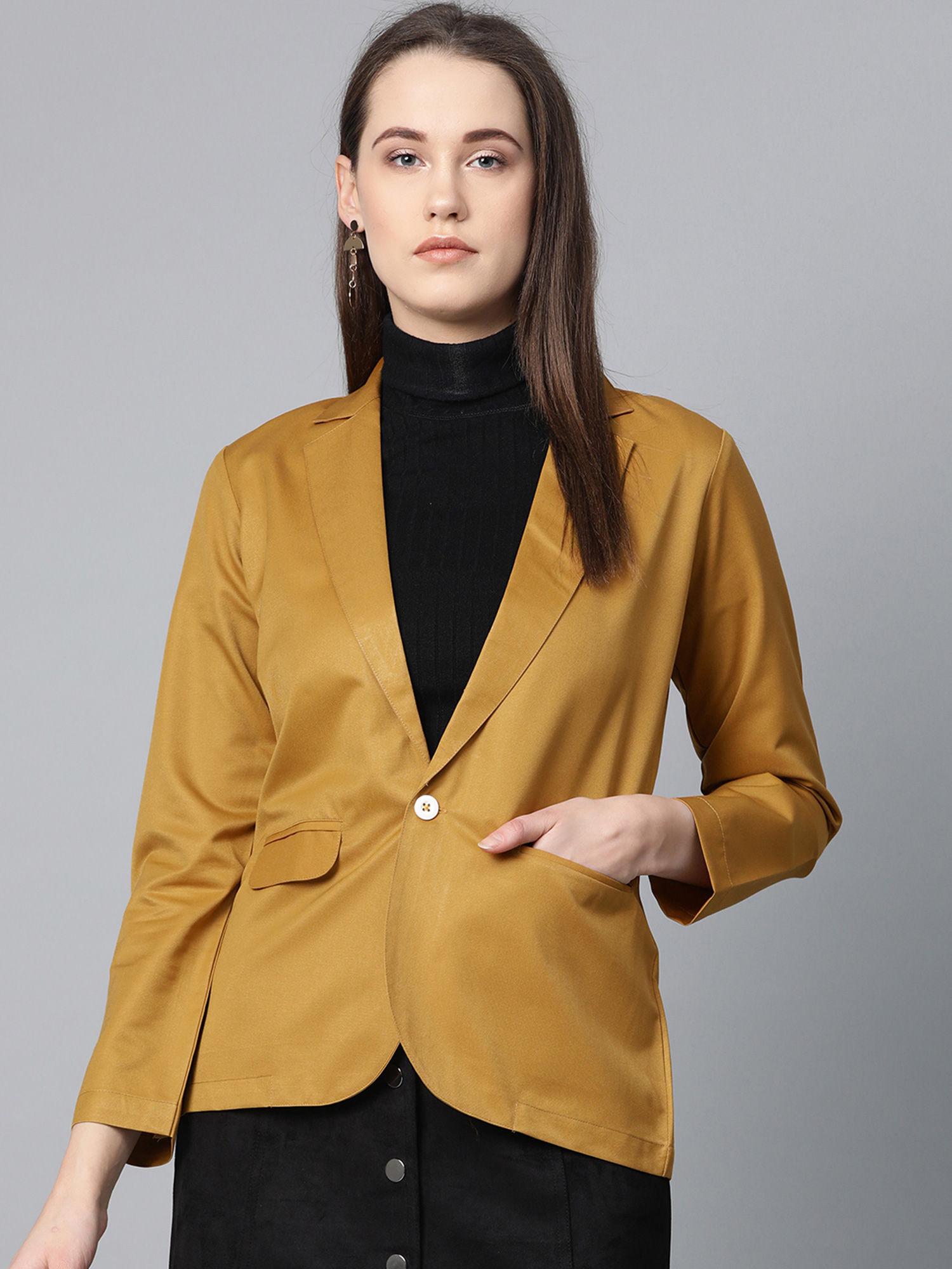 mustard solid blazer