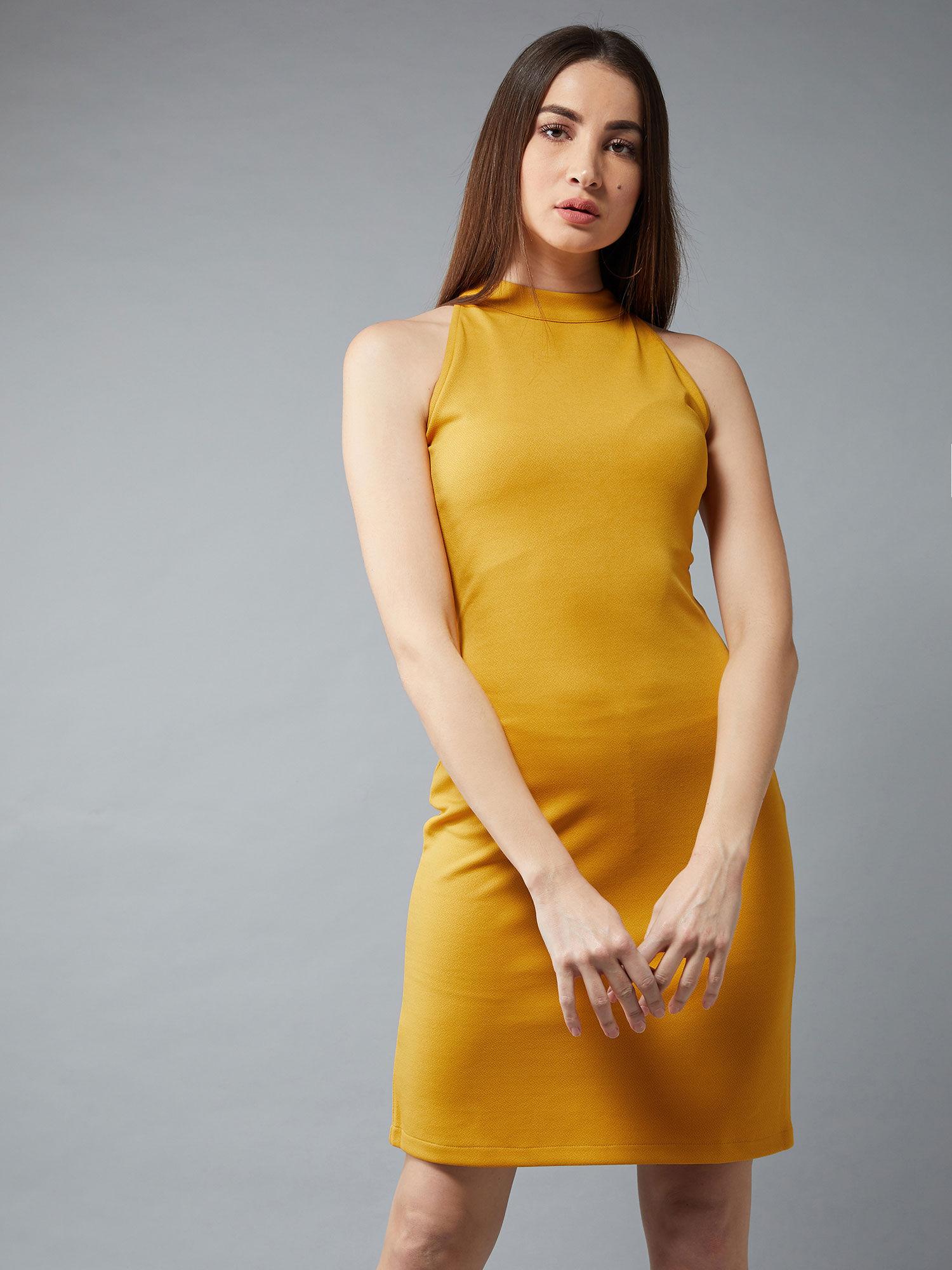 mustard solid dress