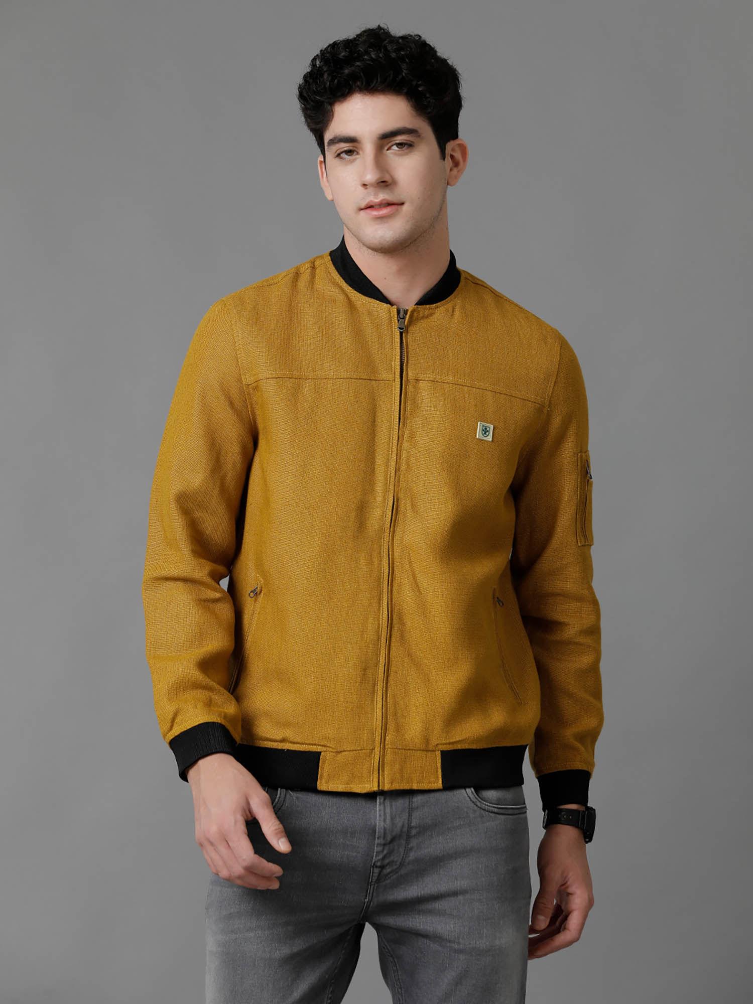 mustard solid full sleeve all season linen jacket for men