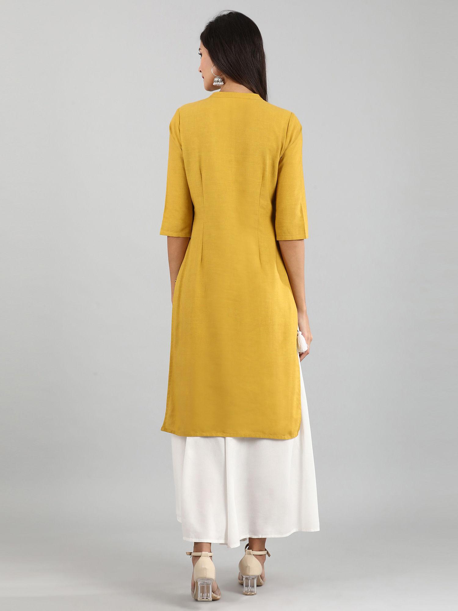 mustard solid kurta