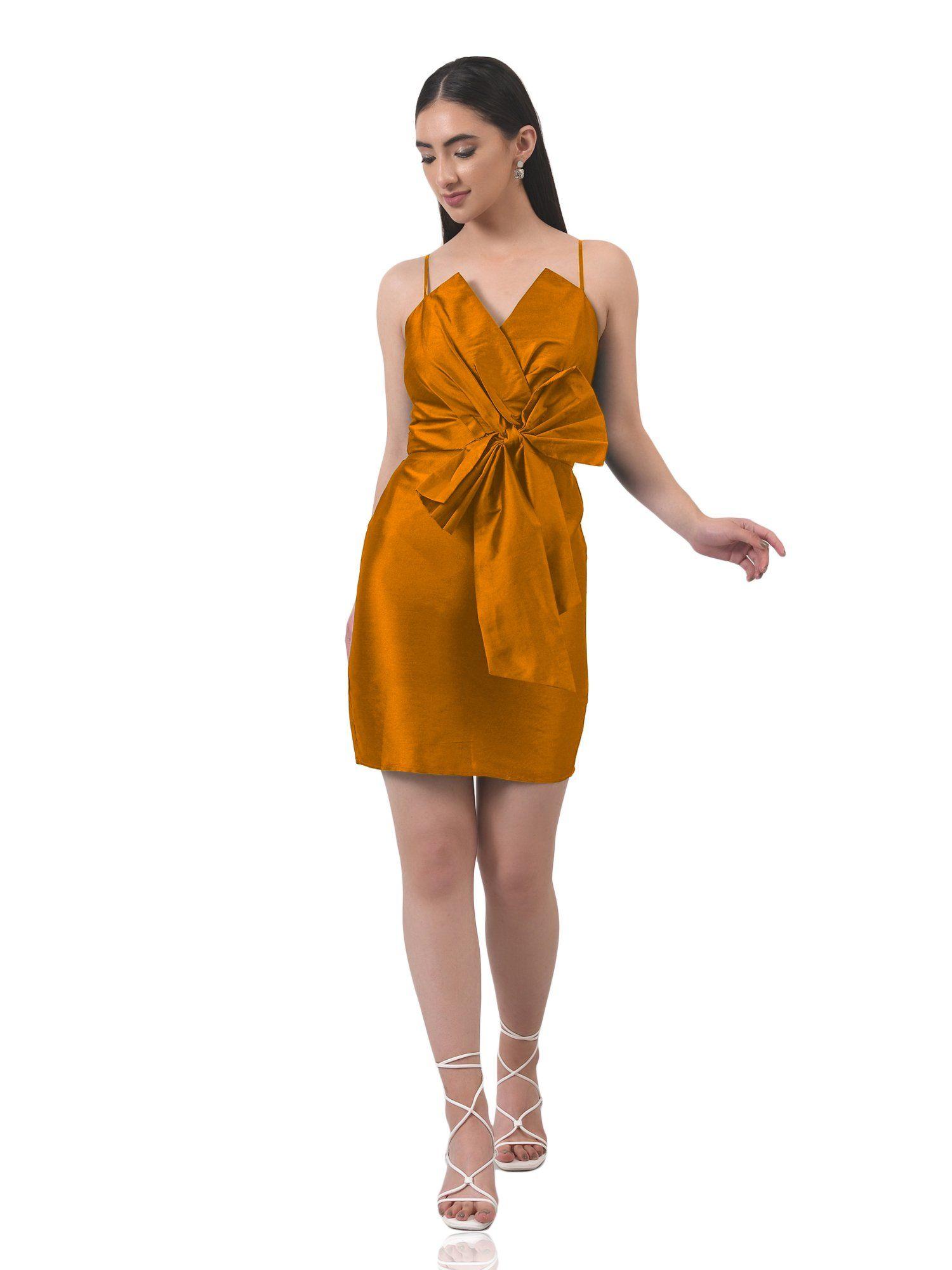 mustard solid oversized knot dress