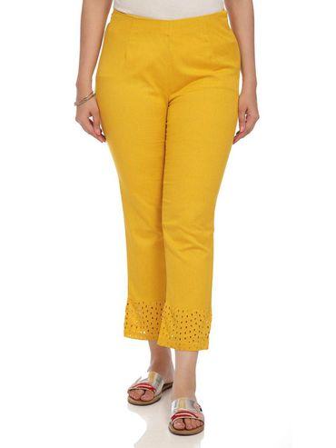 mustard solid slim pants