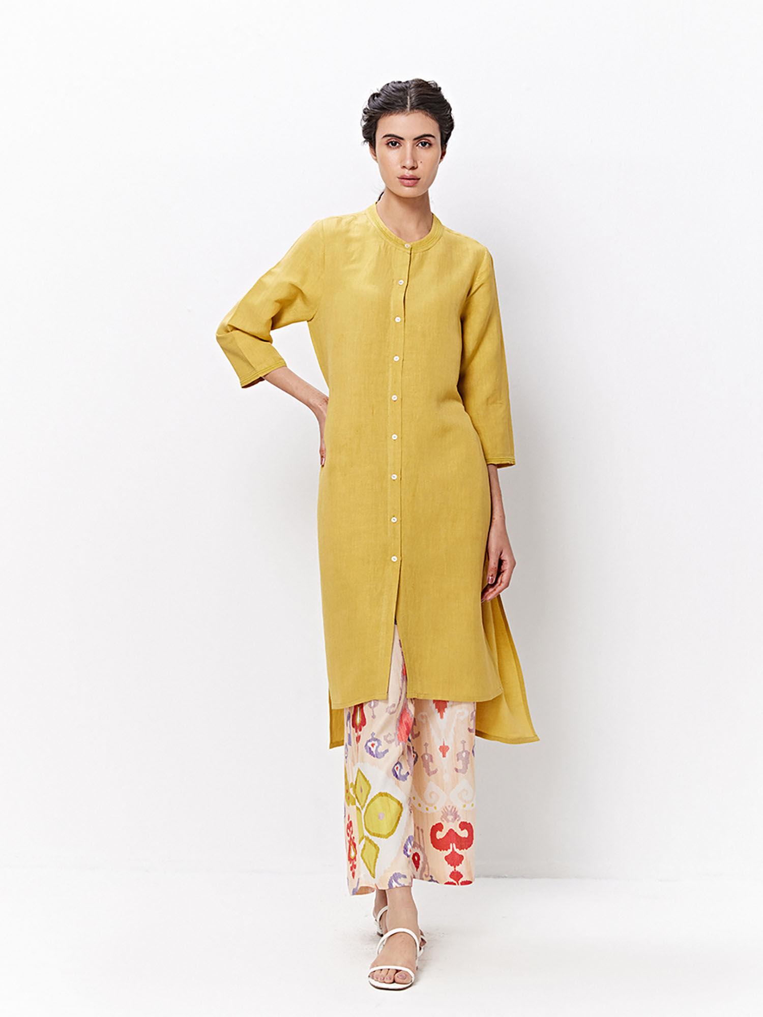 mustard solid work kurta