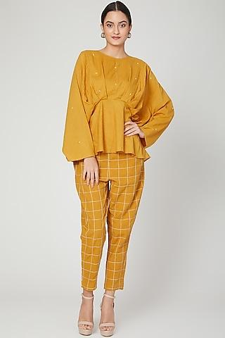 mustard statement sleeves top with pants