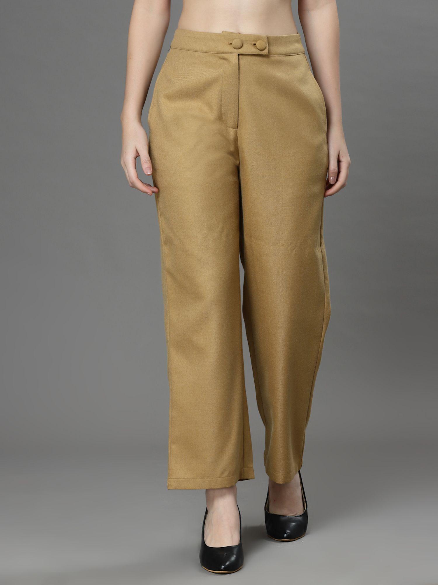 mustard straight fit high-rise easy wash trousers