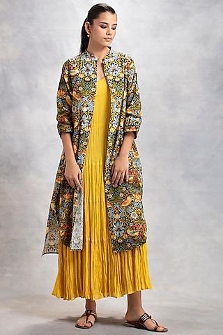 mustard thin cotton & cotton jacket dress