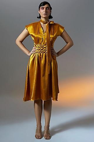 mustard vegan mashru handcrafted dress