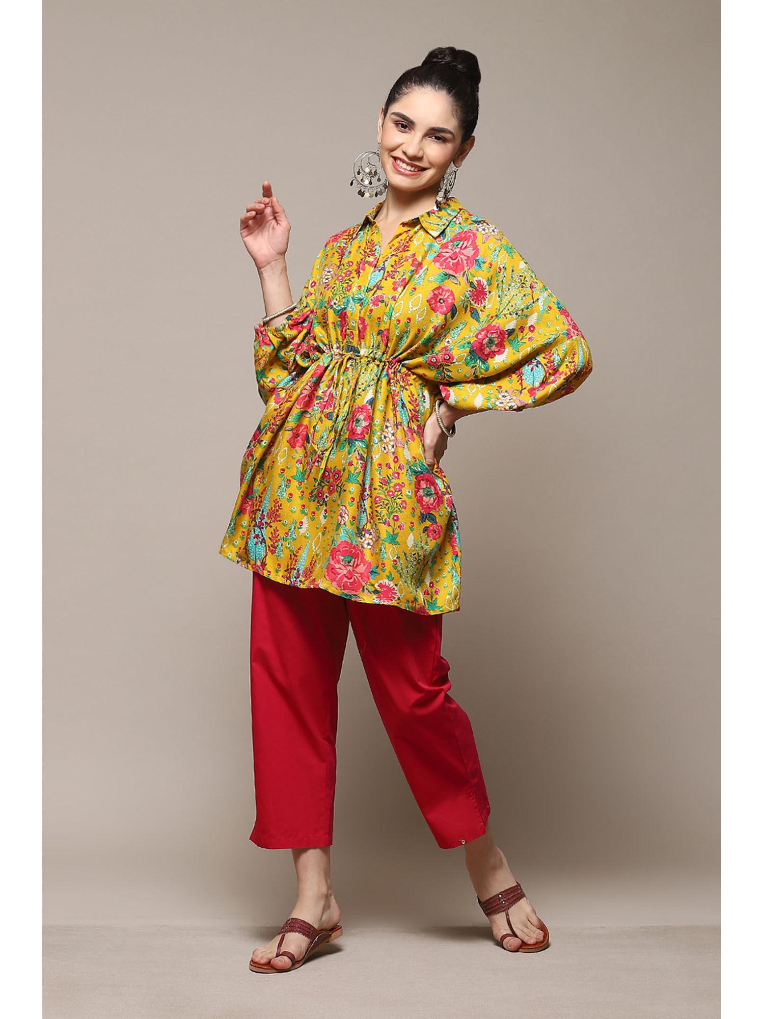 mustard viscose printed tunic