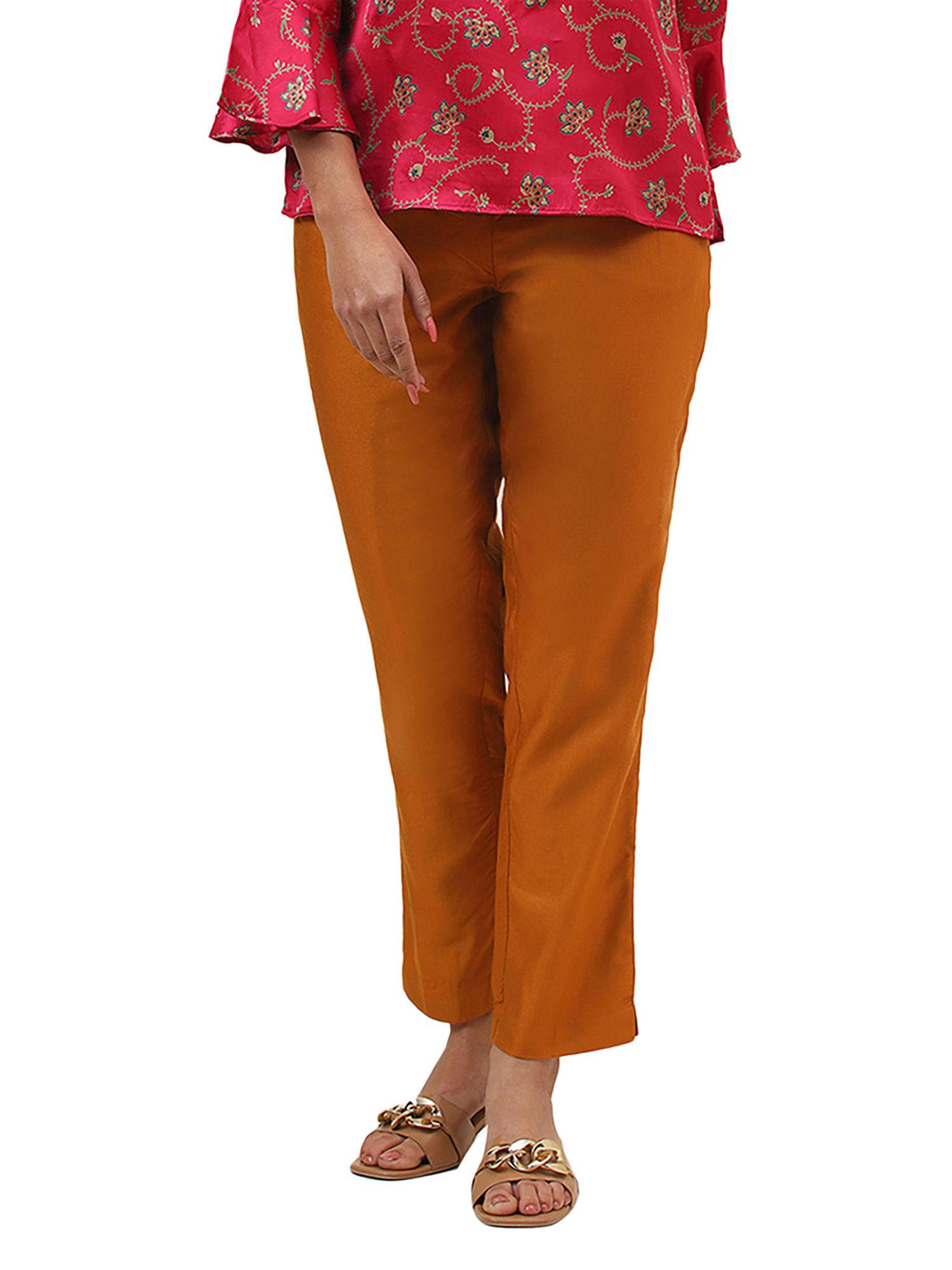 mustard viscose silk slim fit formal pant