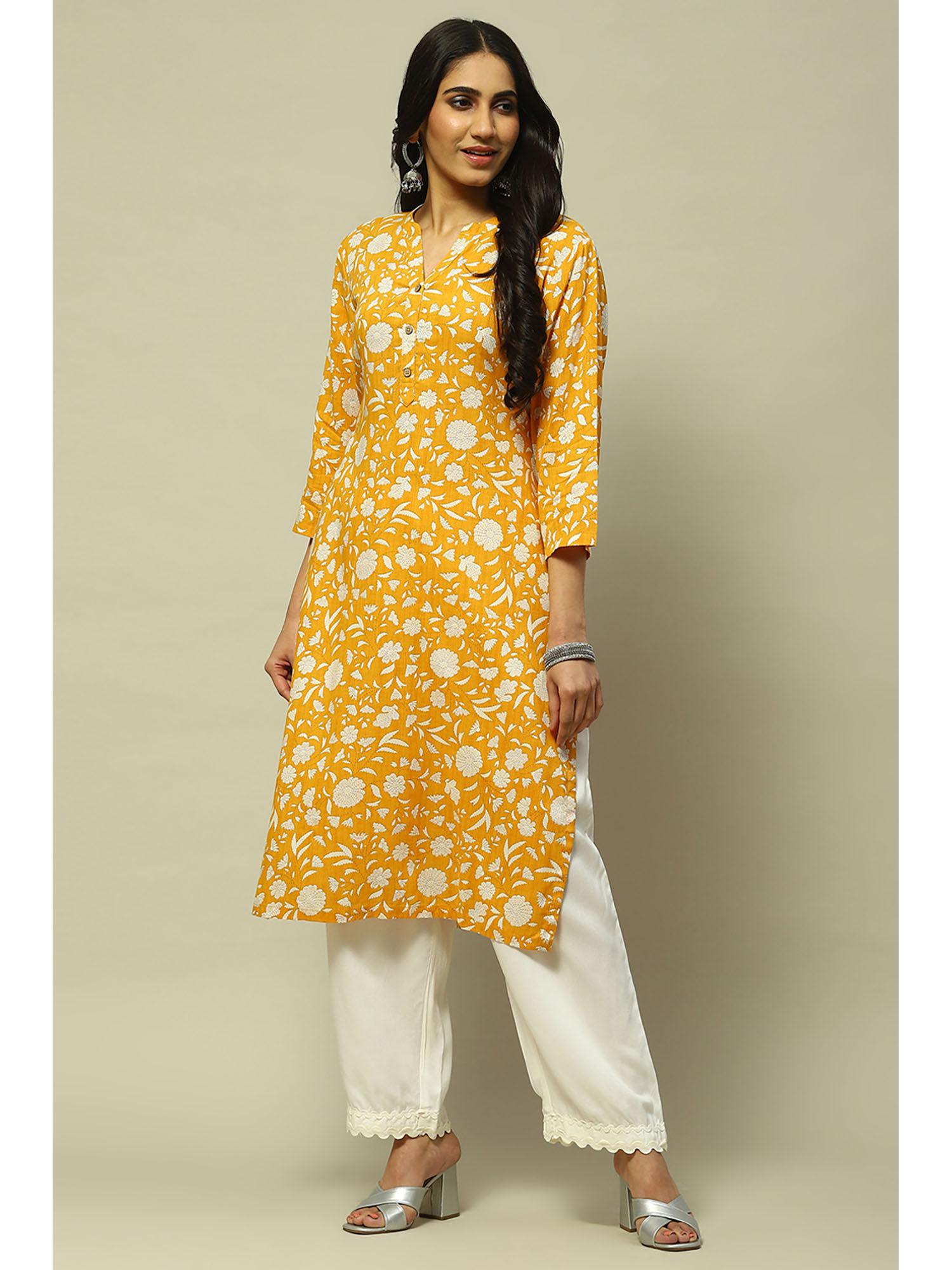 mustard viscose straight kurta