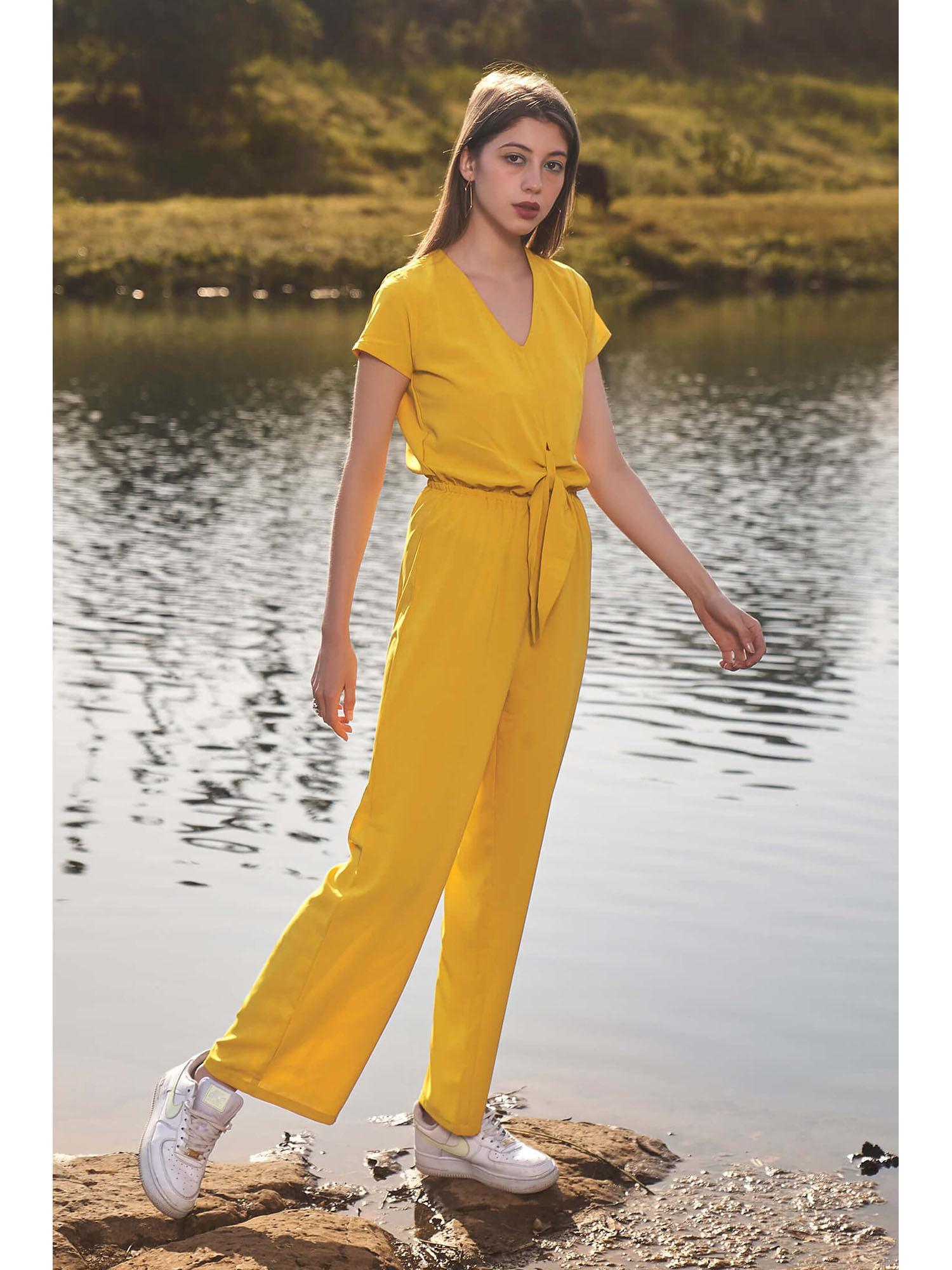 mustard waist tie up jumpsuit