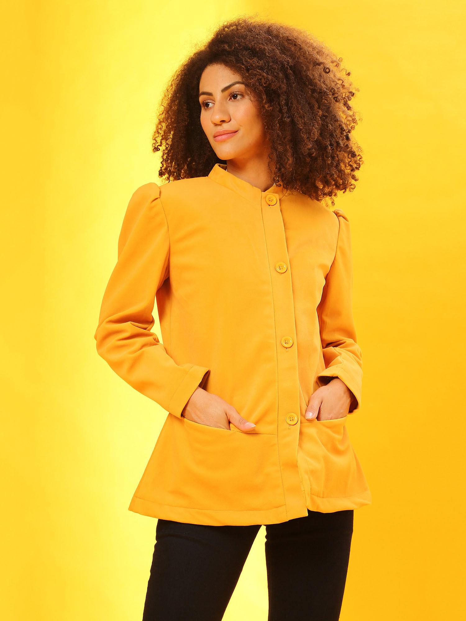mustard women solid stylish casual blazers