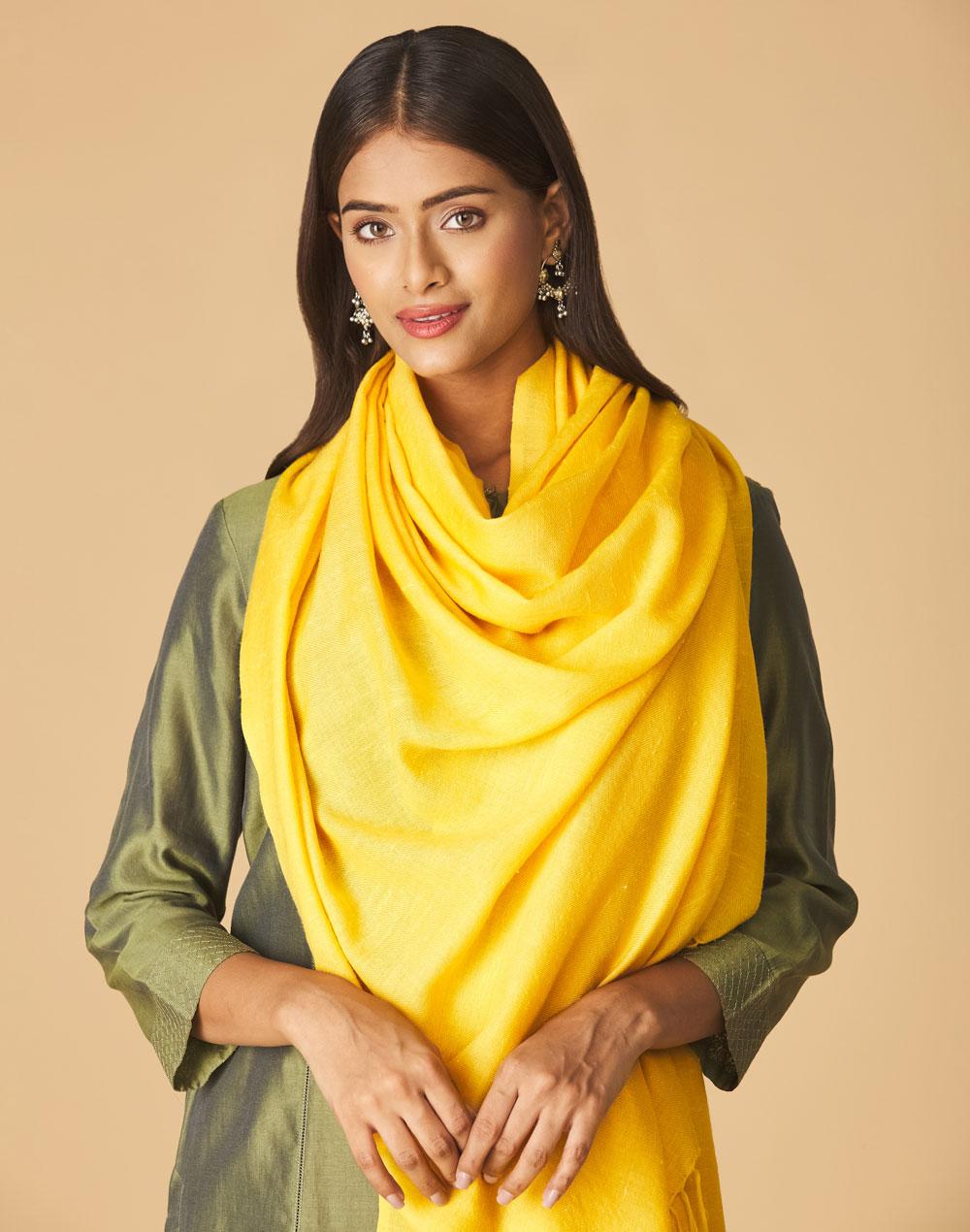 mustard wool hand woven shawl